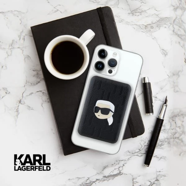 Karl Lagerfeld indukcinė išorinė baterija KLPB5FPGKSKIHK 16W 5000mAh juodos spalvos Karl Head Pin MagSafe