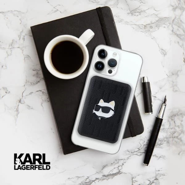 Karl Lagerfeld indukcinė išorinė baterija KLPB5FPGKSCHHK 16W 5000mAh juodos spalvos Choupette Head Pin MagSafe