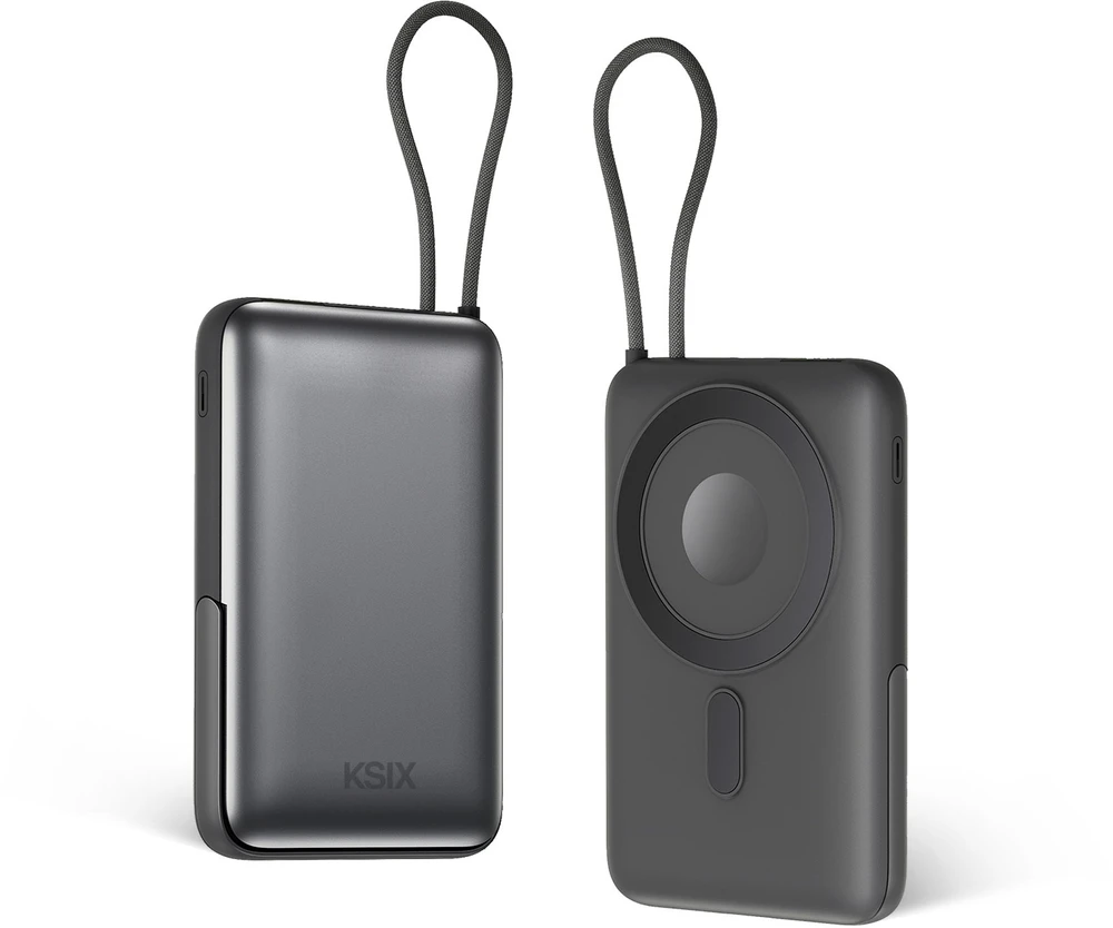 Ksix Magnetic Power Bank 10000 mAh, 22.5W, skirtas iPhone ir Apple Watch, Pilkas