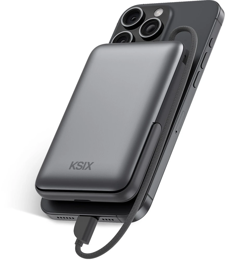 Ksix Magnetic Power Bank 10000 mAh, 22.5W, skirtas iPhone ir Apple Watch, Pilkas