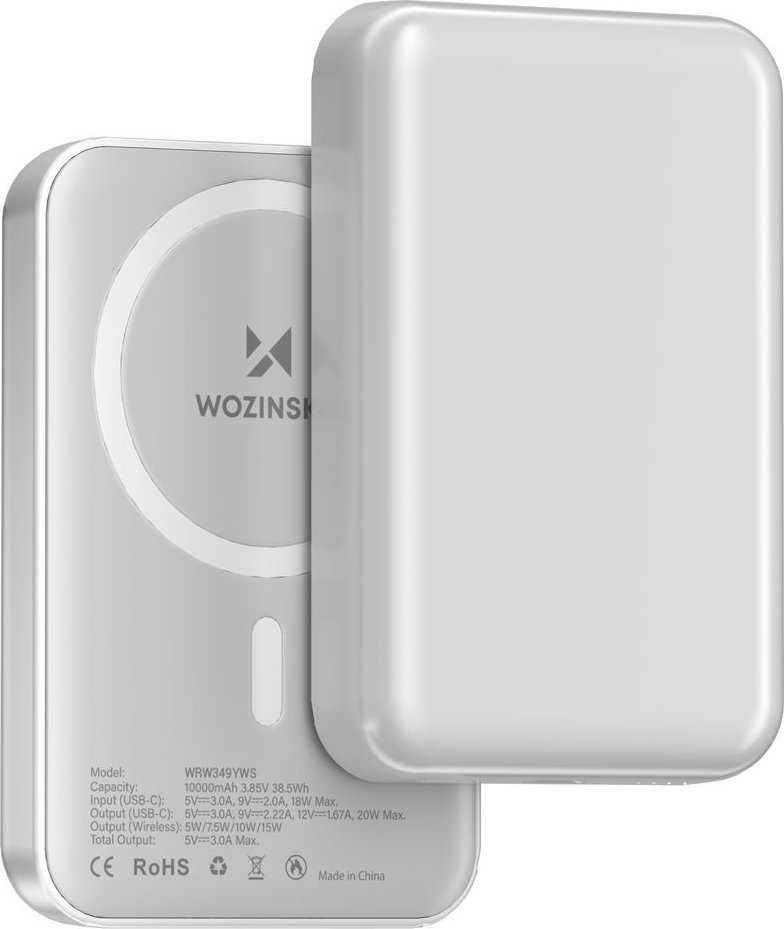 Wozinsky WRW349YWS 10000 mAh Magnetic Power Bank – baltos spalvos