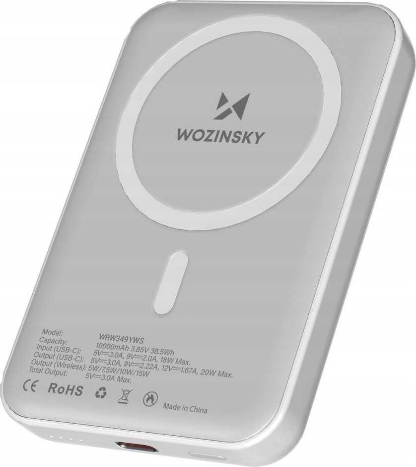 Wozinsky WRW349YWS 10000 mAh Magnetic Power Bank – baltos spalvos