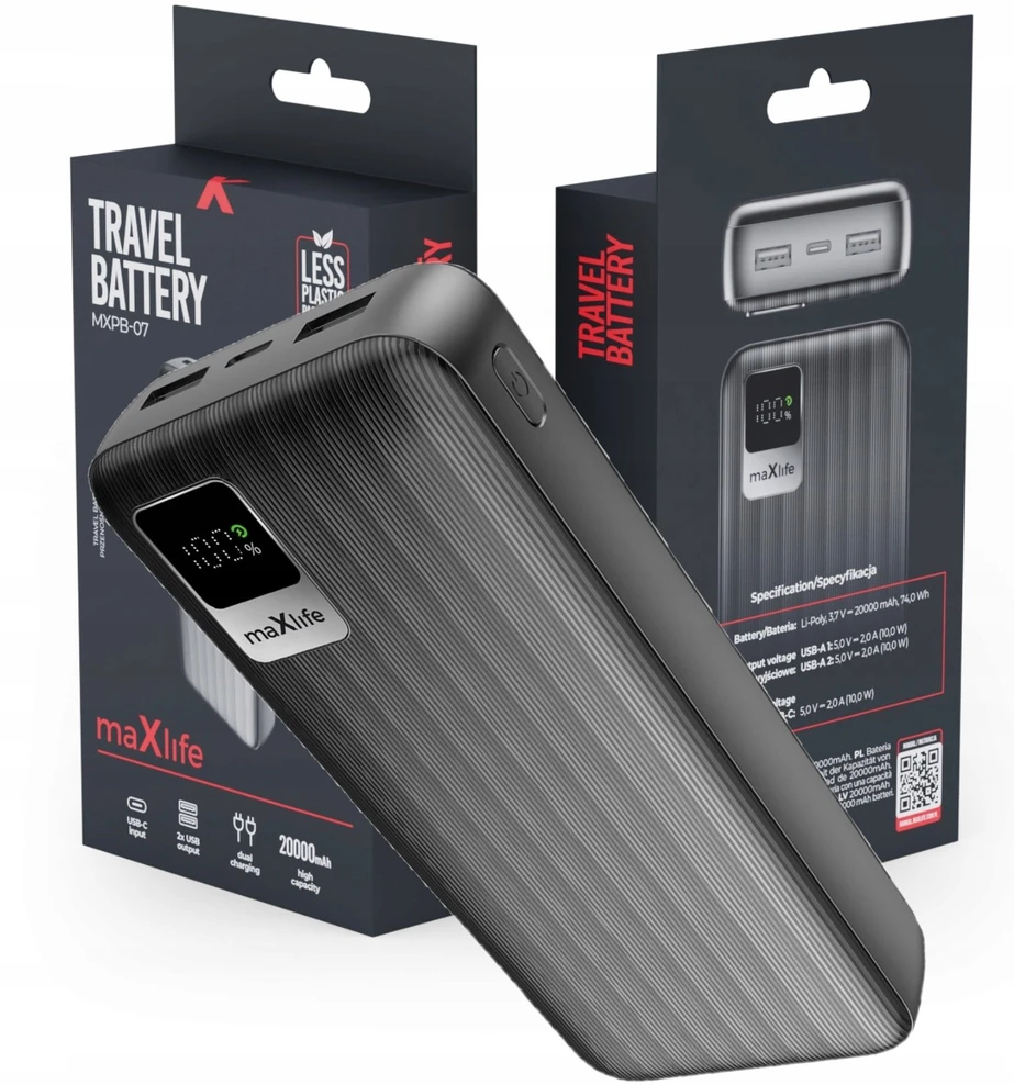Maxlife išorinė baterija MXPB-07 20000 mAh juoda