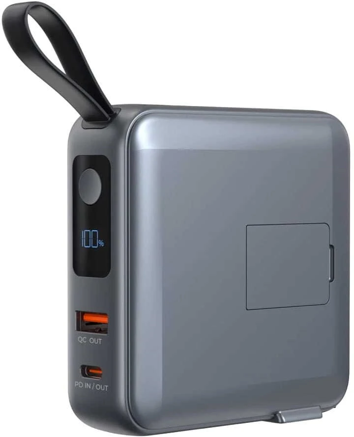 Mobile Origin nešiojamas įkroviklis ir kelioninis įkroviklis, „Lightning“ / USB-C laidas, suderinamas su „MagSafe“ / „AW“ / „iPhone“, pilkas