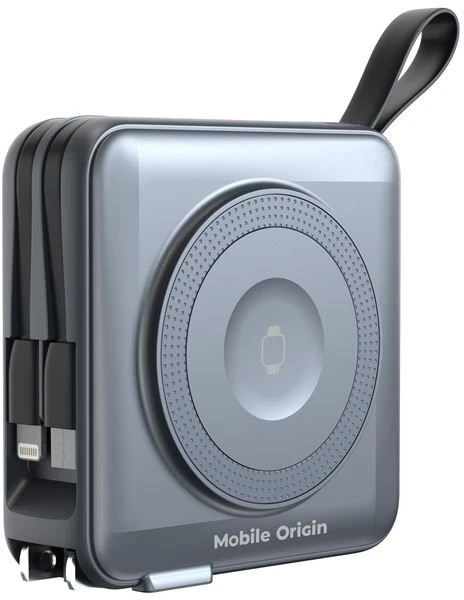 Mobile Origin nešiojamas įkroviklis ir kelioninis įkroviklis, „Lightning“ / USB-C laidas, suderinamas su „MagSafe“ / „AW“ / „iPhone“, pilkas