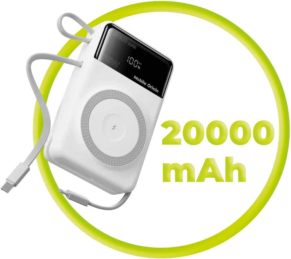 Mobile Origin 35W PD 20000mAh išorinis akumuliatorius su ekranu PB15 suderinamas su MagSafe