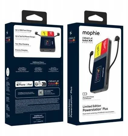 Carruzzo „Mophie Powerstation Plus 10K“ Raudona bulių lenktynės 10000 mAh USB-C arba „Lightning“