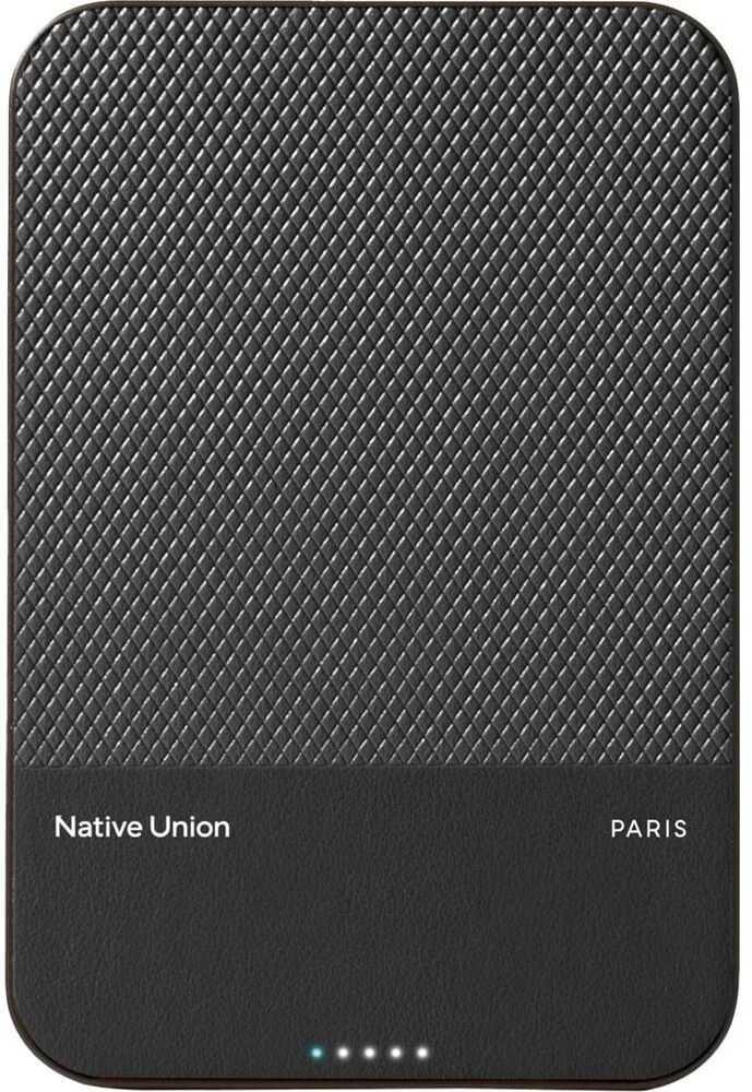 „Native Union (Re)Classic Qi2“ išorinė baterija – magnetinė 5000 mAh talpos išorinė baterija, suderinama su „MagSafe“ ir „Qi2“, pridedamas 15 cm USB-C laidas (juodas)