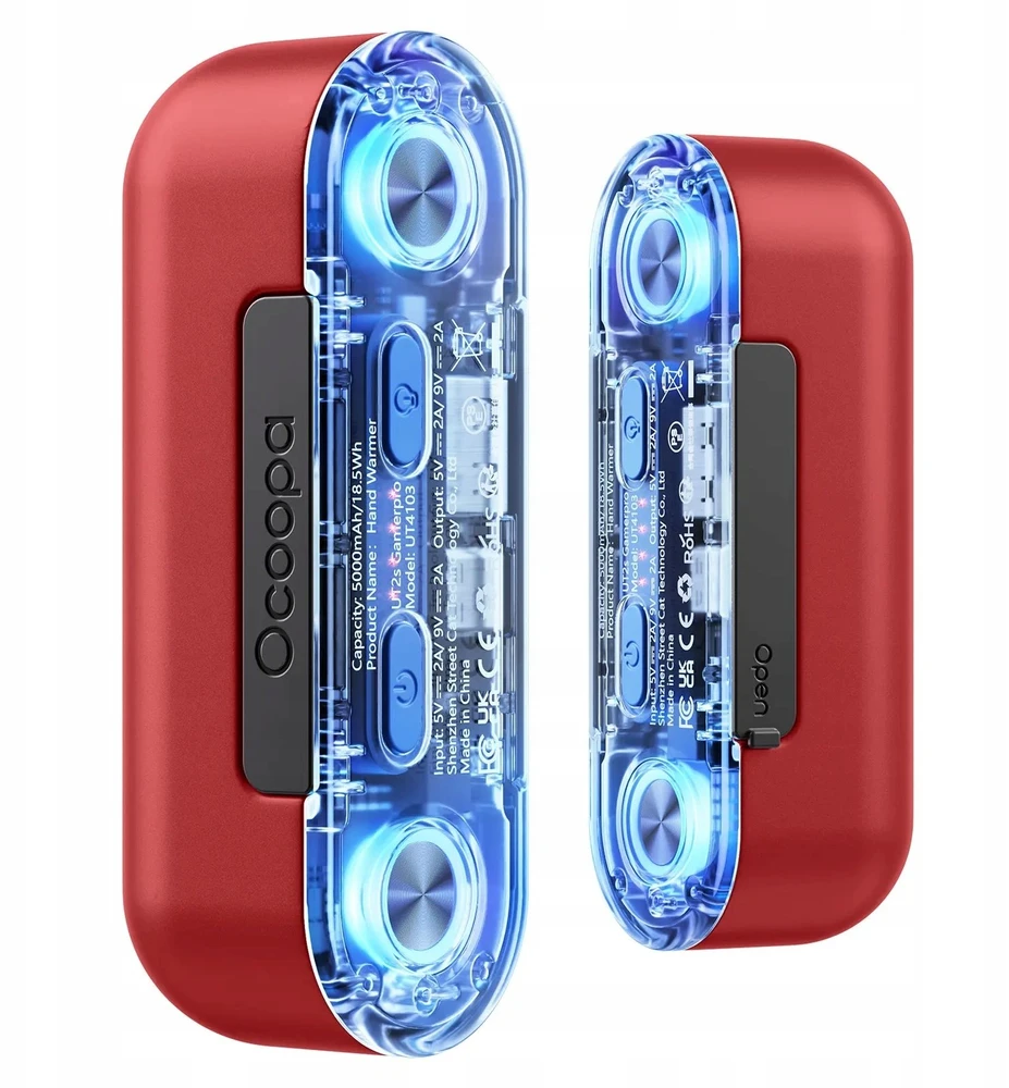 Ocoopa UT2s GamerPro, 2x 5000 mAh, do 2*8h, powerbank 18 W, LED, raudona