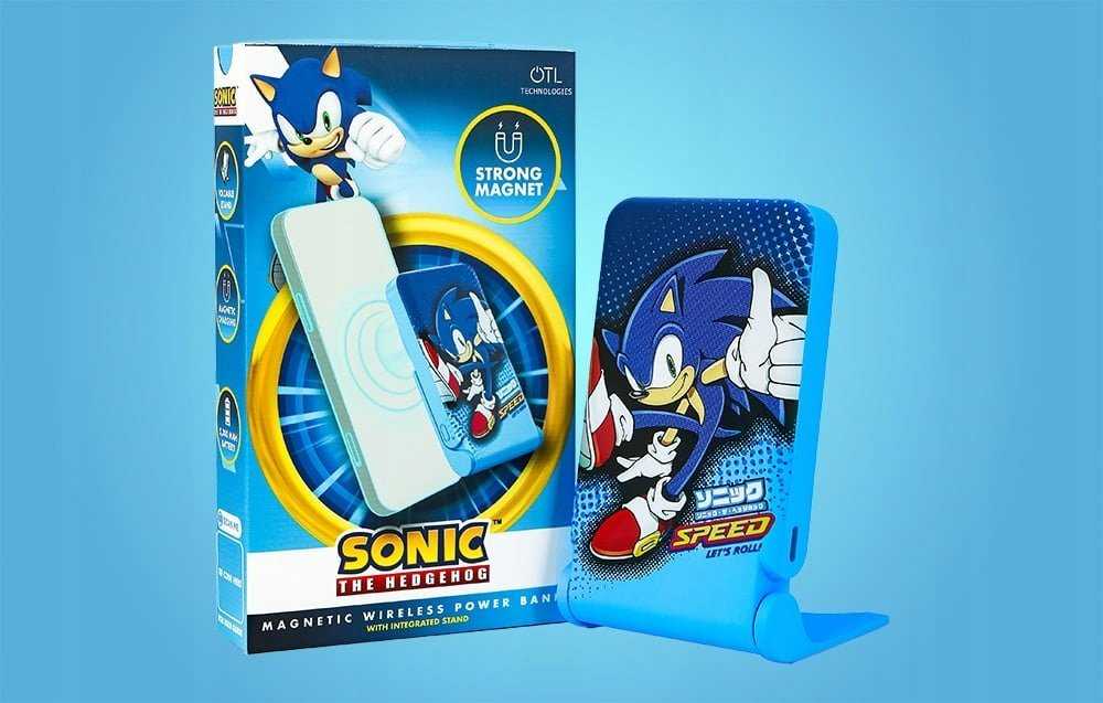 Magnetinis maitinimo blokas OTL 5000 mAh, USB-C 15W, Sonic The Hedgehoh su stovu (mėlyna)