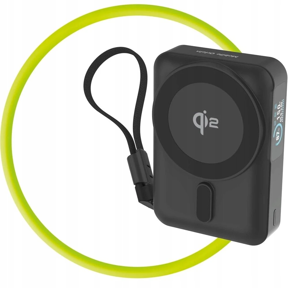 Pitaka Mobile Origin 10000 mAh Qi2 TFT ekranas pusiau kietas išorinis akumuliatorius PB19 – USB-C laidas juodas