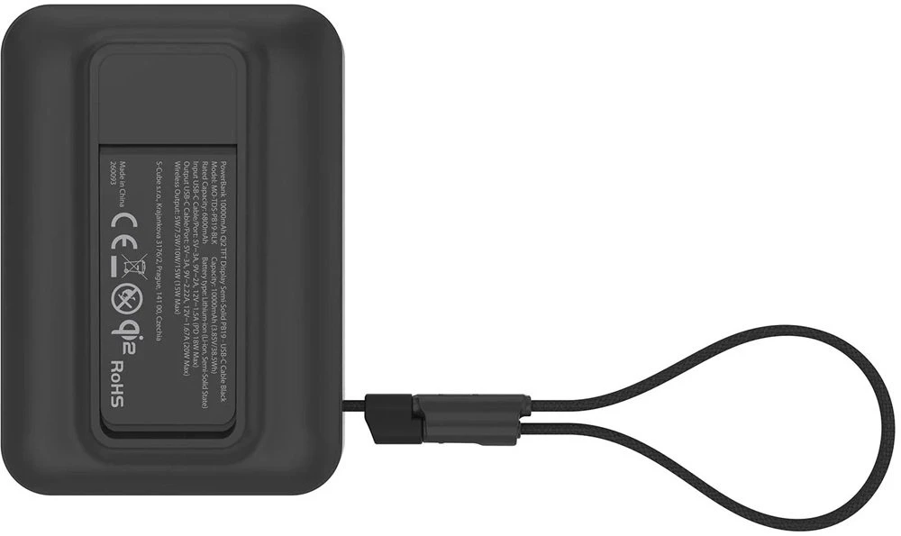 Pitaka Mobile Origin 10000 mAh Qi2 TFT ekranas pusiau kietas išorinis akumuliatorius PB19 – USB-C laidas juodas