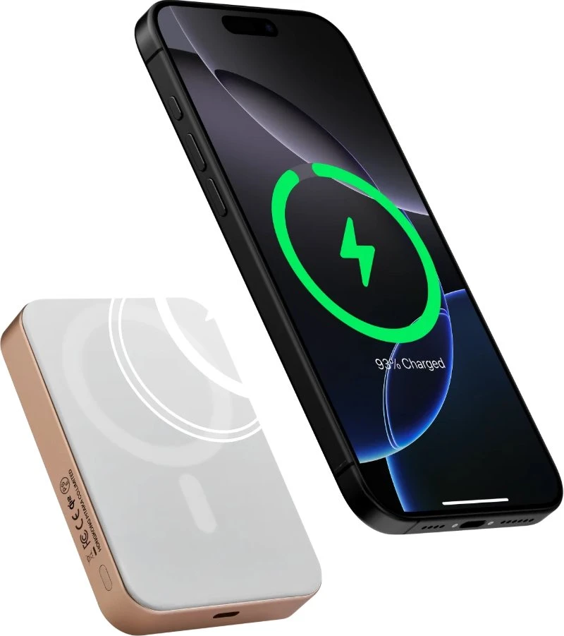 Pitaka išorinis akumuliatorius Qi2, 10 000 mAh, auksinis žvilgesys