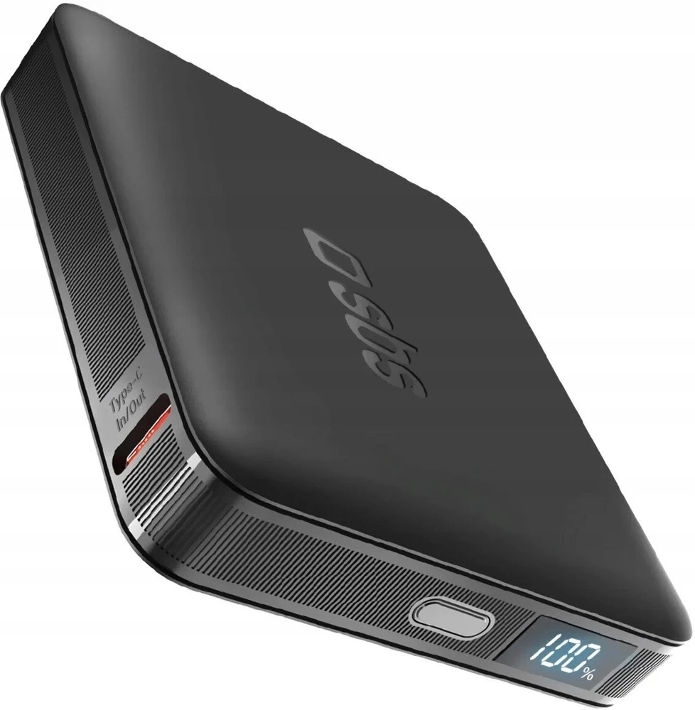 SBS HD 10W 5000mAh USB-C Power Bank with LCD Ekranas - Juodas