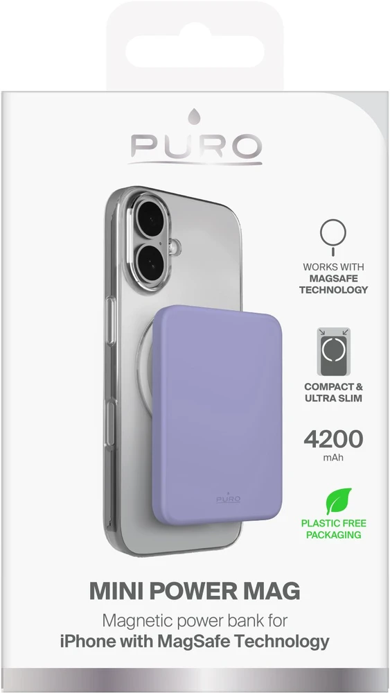 Puro 4200mAh Ultra-Thin MagSafe Compatible USB-C Power Bank - Violetinė