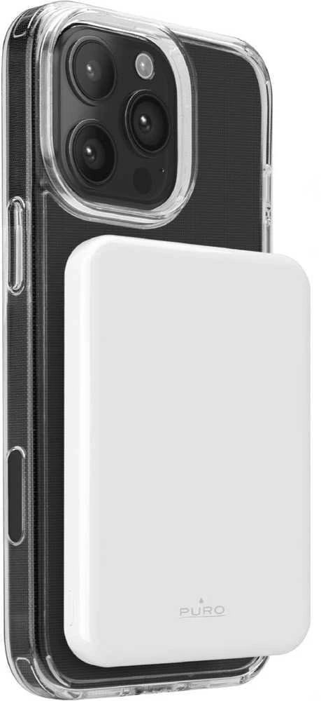 Powerbank Puro Mag Plus 5000mAh 20W Qi2 suderinamas su MagSafe 1x USB-C Power Delivery - baltos spalvos