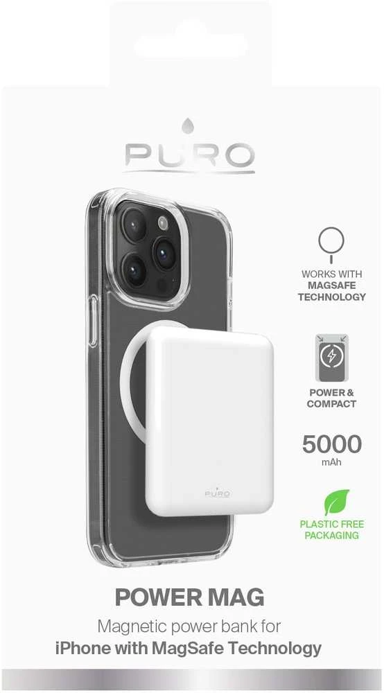 Puro Elektrik „Puro Power Mag 5000mAh“ išorinė baterija su „MagSafe USB-C“ – balta