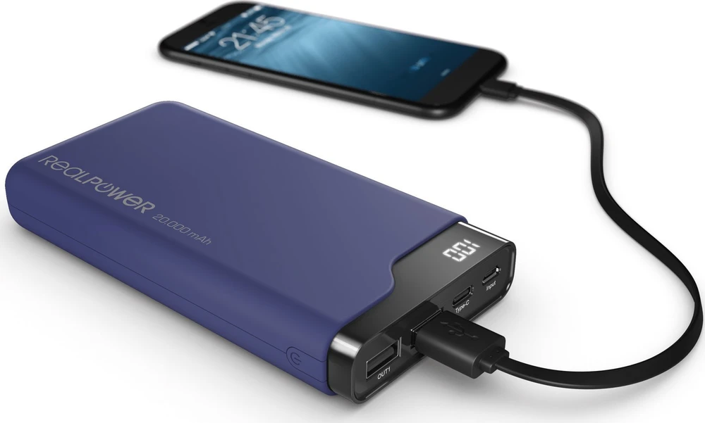 Mėlyna Powerbank RealPower Type-C 15000 Midnight mėlynas