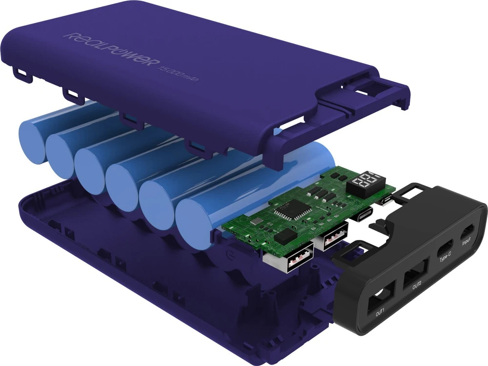 Mėlyna Powerbank RealPower Type-C 15000 Midnight mėlynas