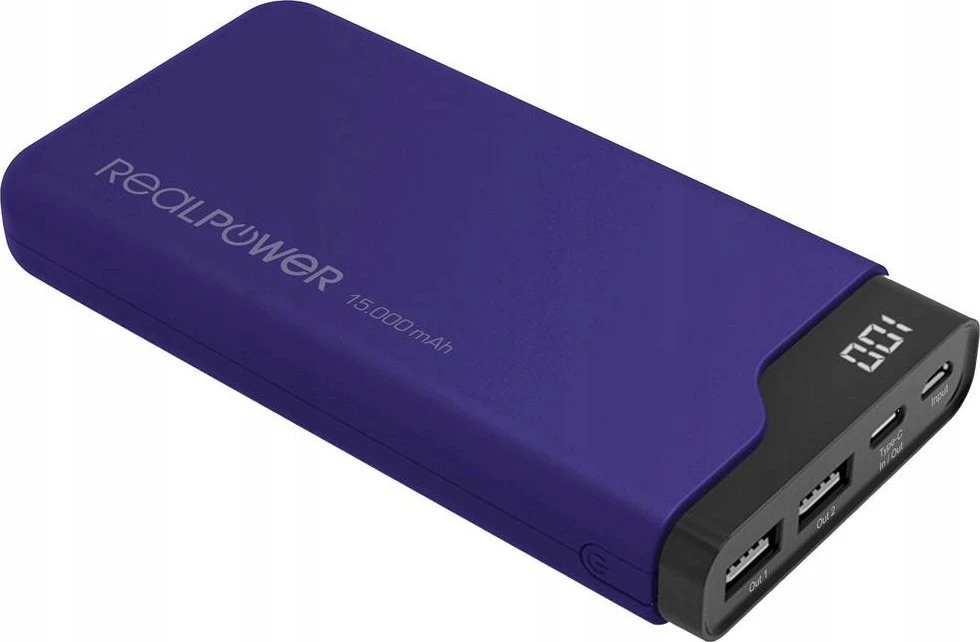 Mėlyna Powerbank RealPower Type-C 15000 Midnight mėlynas