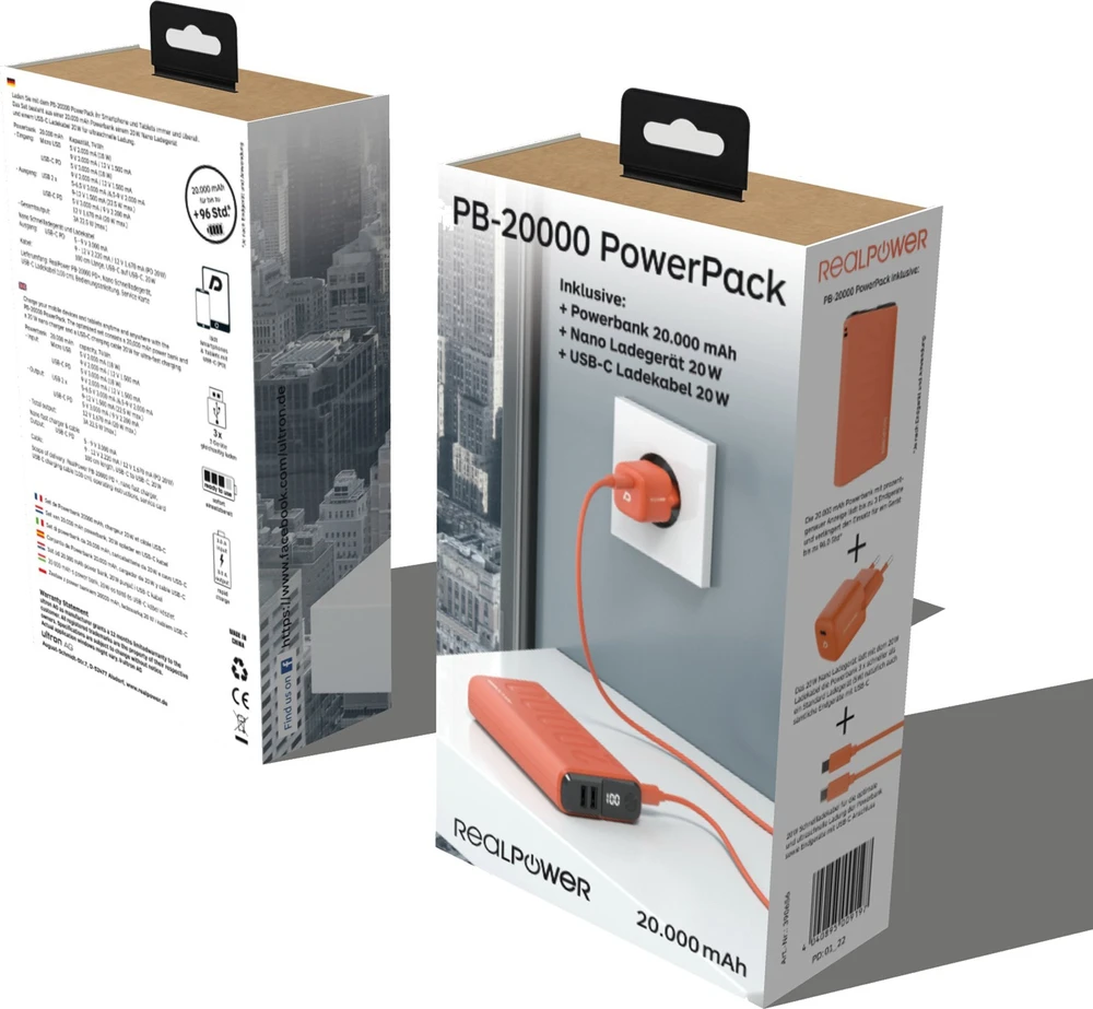 Realpower Carruzzo Ultron PB-20000 20000 mAh Oranžinė