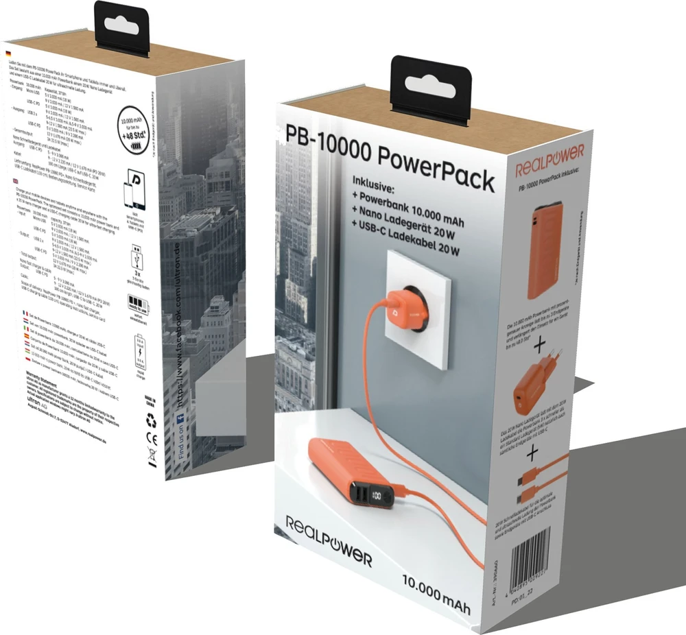 Realpower Carruzzo Ultron PB-10000 10000 mAh Oranžinė
