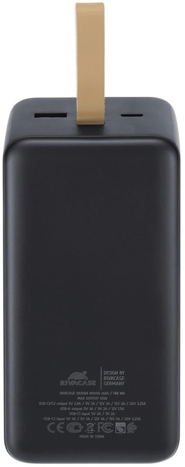 RIA Rivacase VA1084 nešiojamasis įkroviklis Ličio polimeras (LiPo) 40000 mAh Juoda