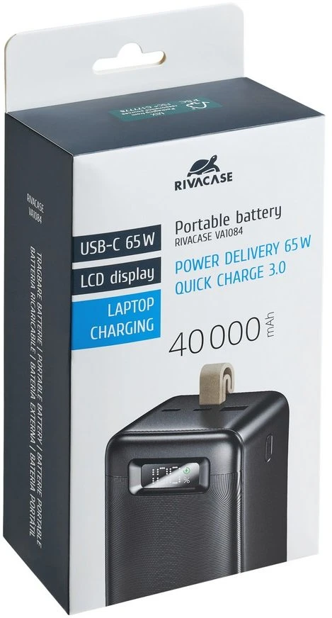RIA Rivacase VA1084 nešiojamasis įkroviklis Ličio polimeras (LiPo) 40000 mAh Juoda
