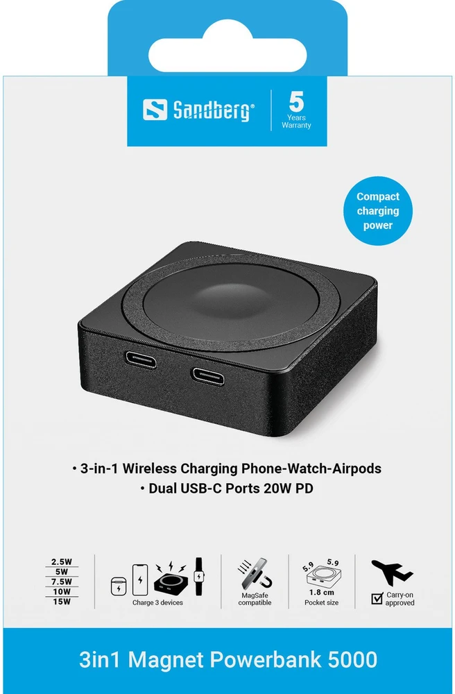 Sandberg 3in1 magnetinis powerbankas 5000