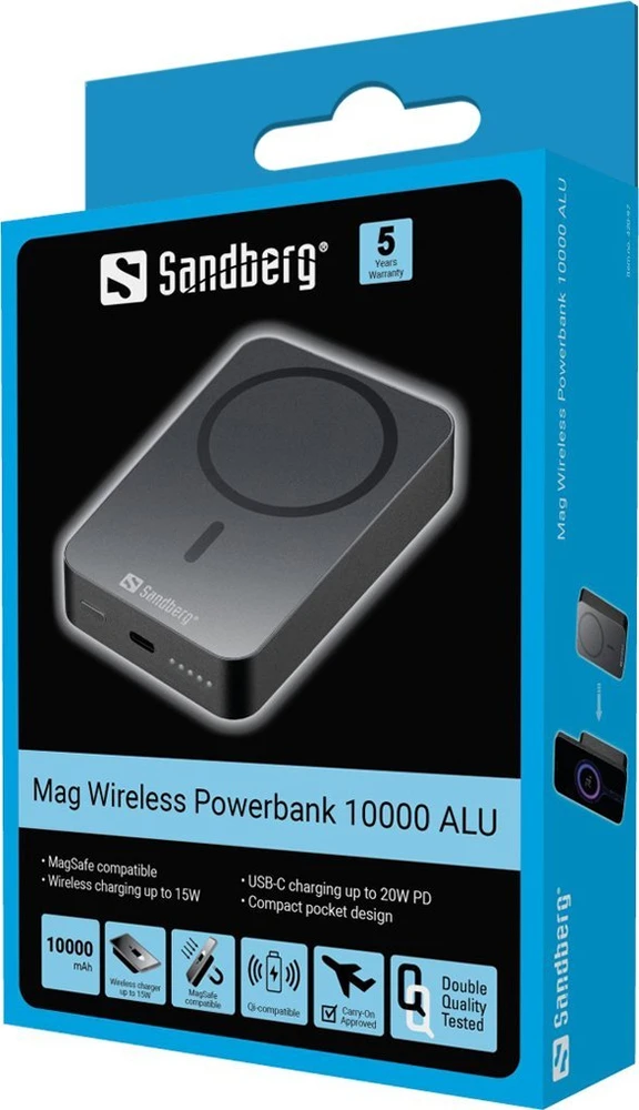 Sandberg Magnet Wireless Powerbank 10000 ALU