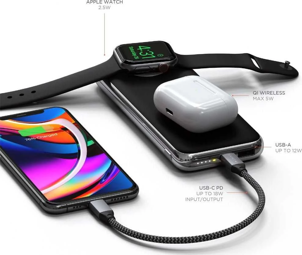 Satechi Quatro Wireless Qi 10000mAh (USB-C PD, USB-A) juoda