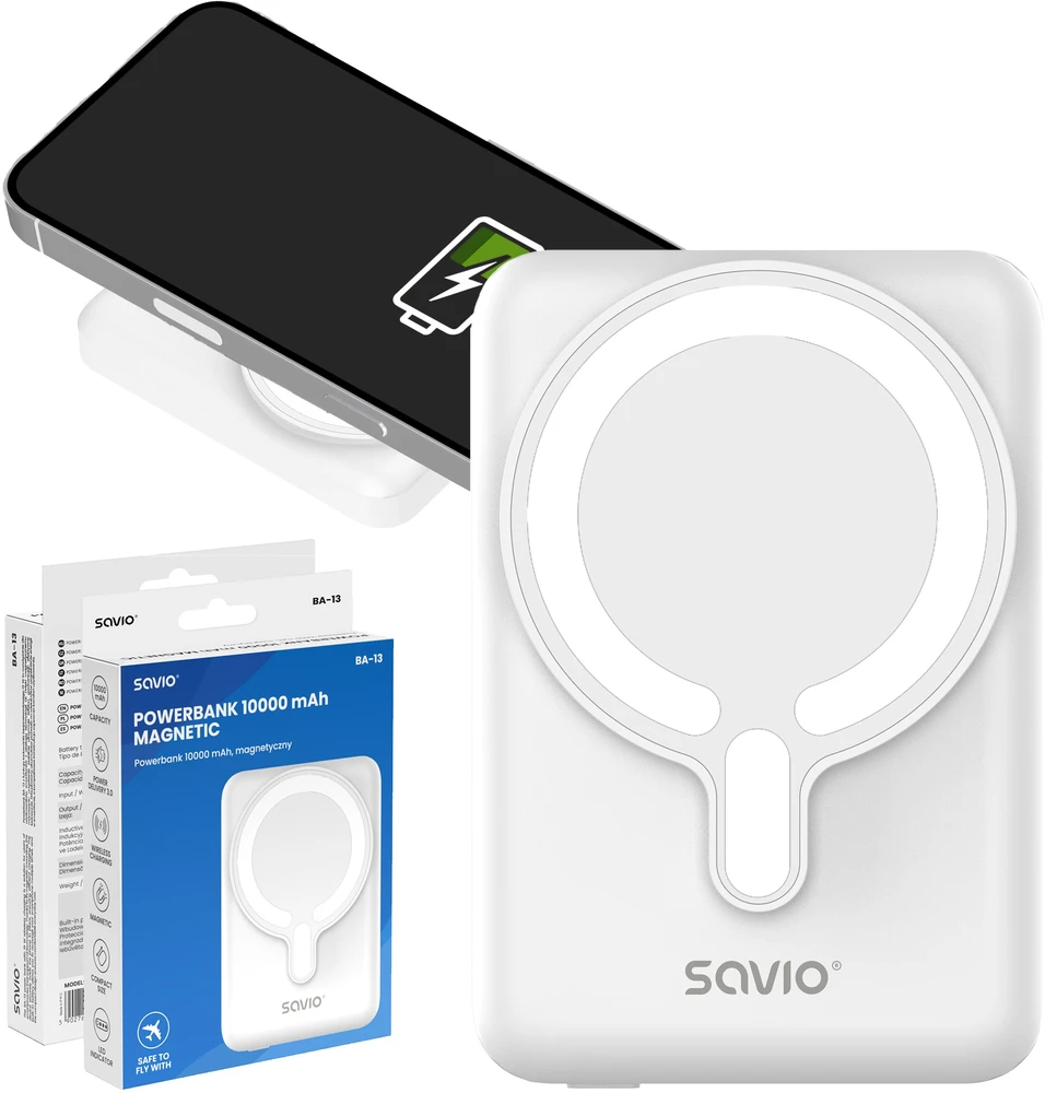Savio BA-13 power bank 10000 mAh Belaidis įkrovimas Baltas