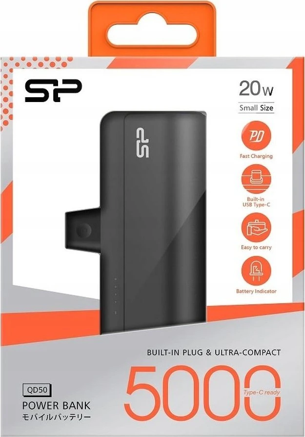 Silicon Power Bank | QD50 | 5000 mAh | USB-C | Juodas