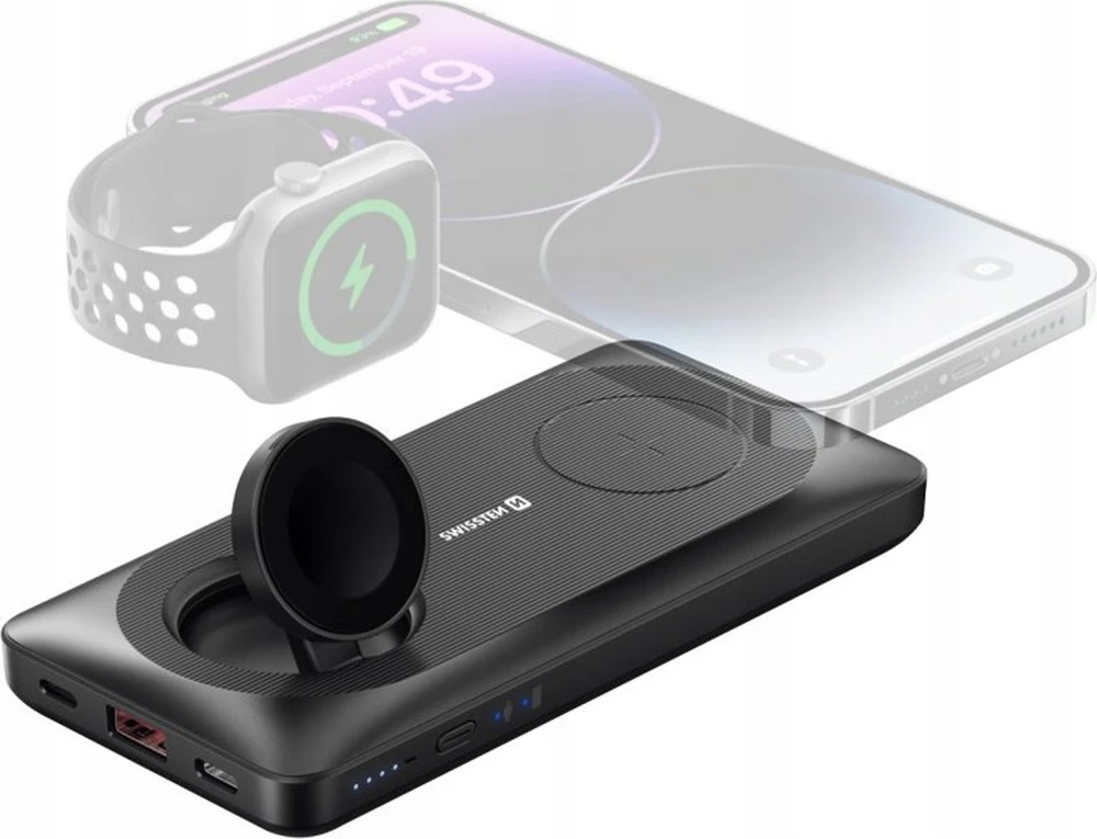 Swissten 10000 mAh 2w1 su Apple Watch ir Magsafe