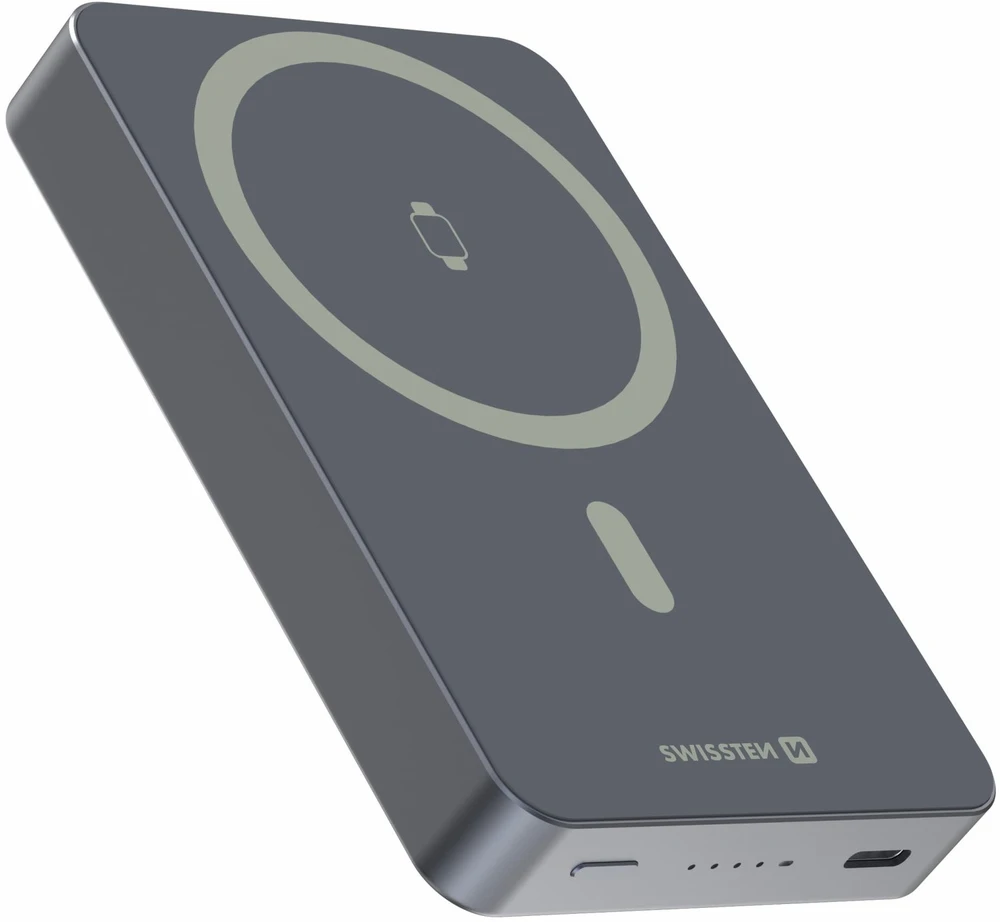 Powerbank Swissten Swissten FUSION Power Bank Universal External Baterija MagSafe / Apple Watch / 10000 mAh Sidabrinis