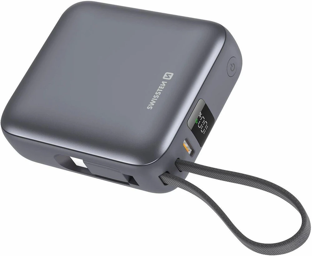 Powerbank Swissten Swissten SPACE Power Bank Universal External Baterija Built-in USB-C Cable 35W / 10000 mAh Sidabrinis