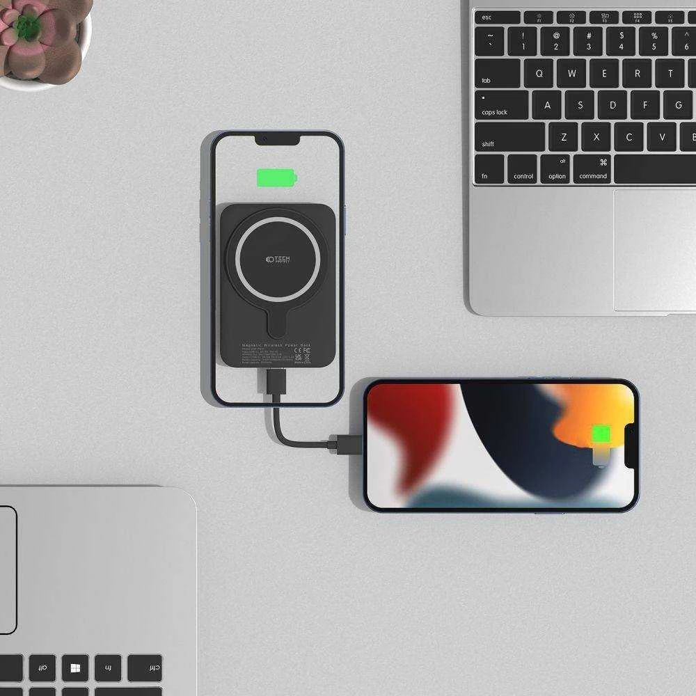 Tech-Protect LifeMag PB10 Powerbank su MagSafe 5000mAh 15W USB-C port – juodos spalvos + USB-C kabelis