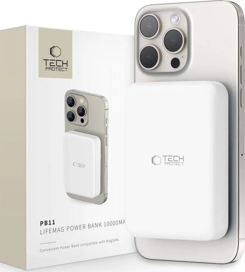 Tech-Protect PB11 LifeMag MagSafe išorinė baterija 10000MAH baltos spalvos