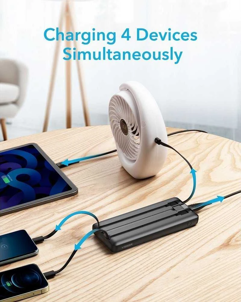 Išorinė baterija POWER BANK VEGER C10 10000mAh (USB,USB-A,Type-C,MicroUSB,lightning) juoda