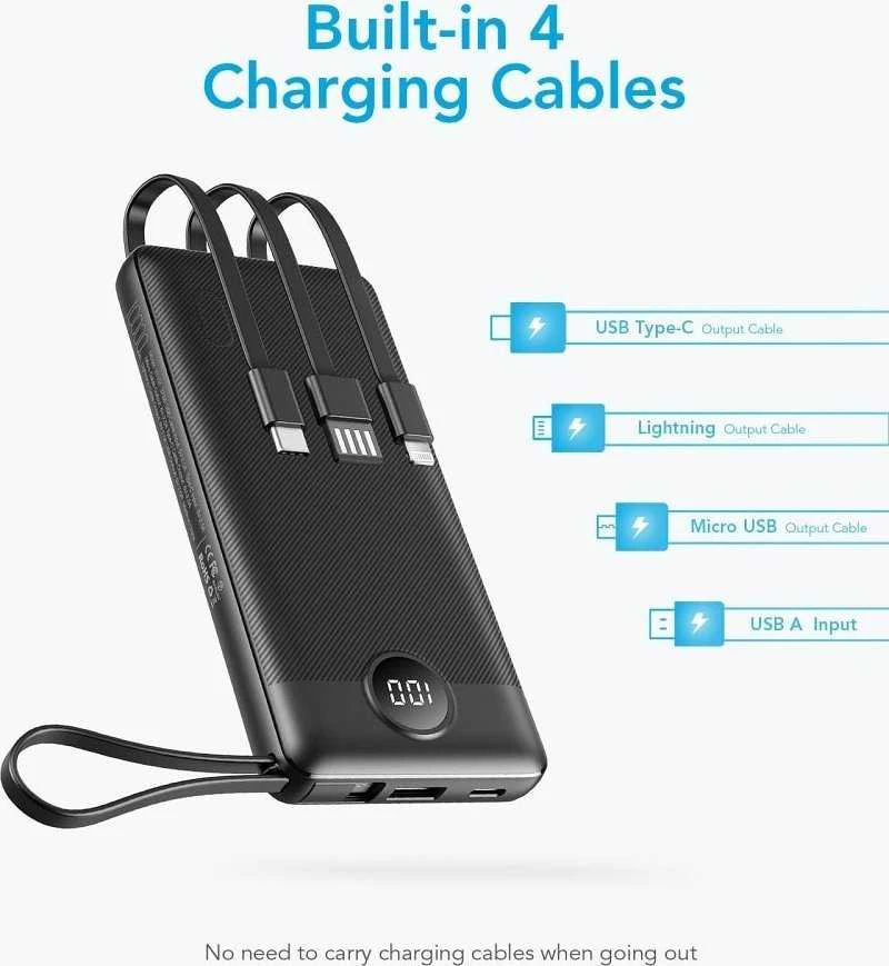 Išorinė baterija POWER BANK VEGER C10 10000mAh (USB,USB-A,Type-C,MicroUSB,lightning) juoda