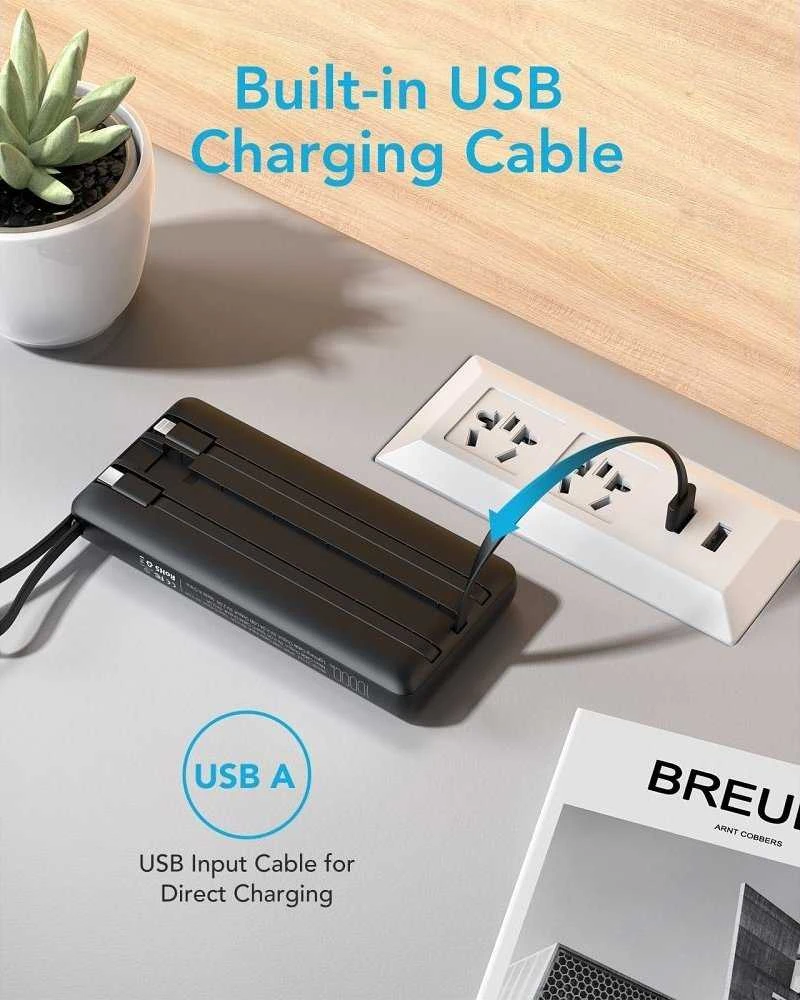Išorinė baterija POWER BANK VEGER C10 10000mAh (USB,USB-A,Type-C,MicroUSB,lightning) juoda