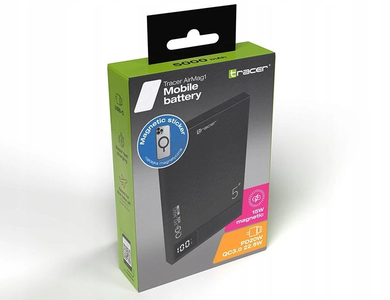 Tracer AirMag1 Lithium Polymer (LiPo) 5000 mAh Wireless charging Juodas