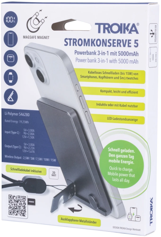 Powerbank Troika POP50 5000 mAh Pilka, Juodas (POP50/TI)