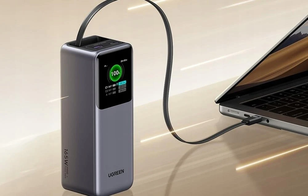 Nešiojama baterija UGREEN Nexode Power Bank, 165W, 20,000 mAh, su įtraukiamu kabeliu