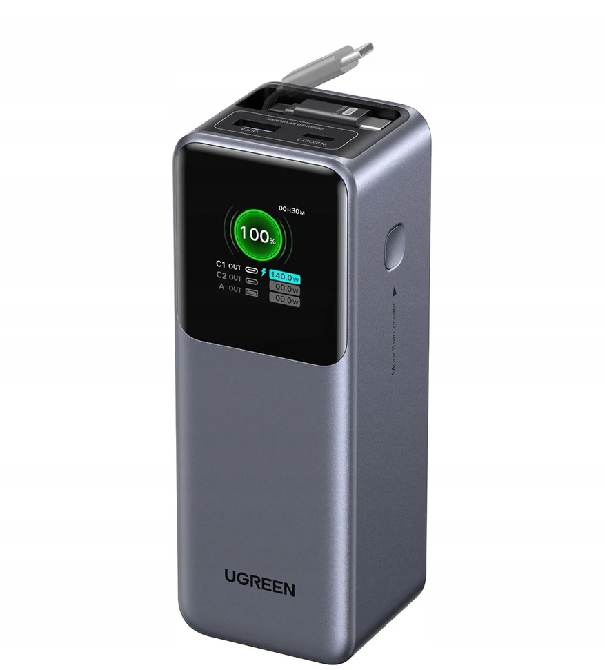 Nešiojama baterija UGREEN Nexode Power Bank, 165W, 20,000 mAh, su įtraukiamu kabeliu