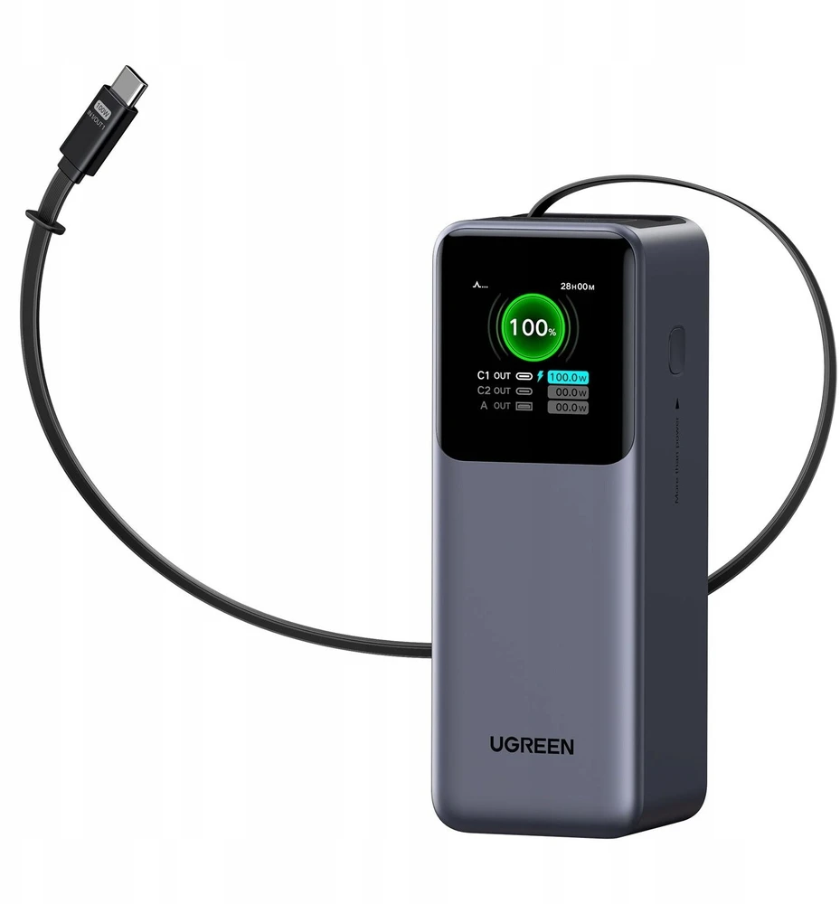 Nešiojama baterija UGREEN Nexode Power Bank, 165W, 20,000 mAh, su įtraukiamu kabeliu