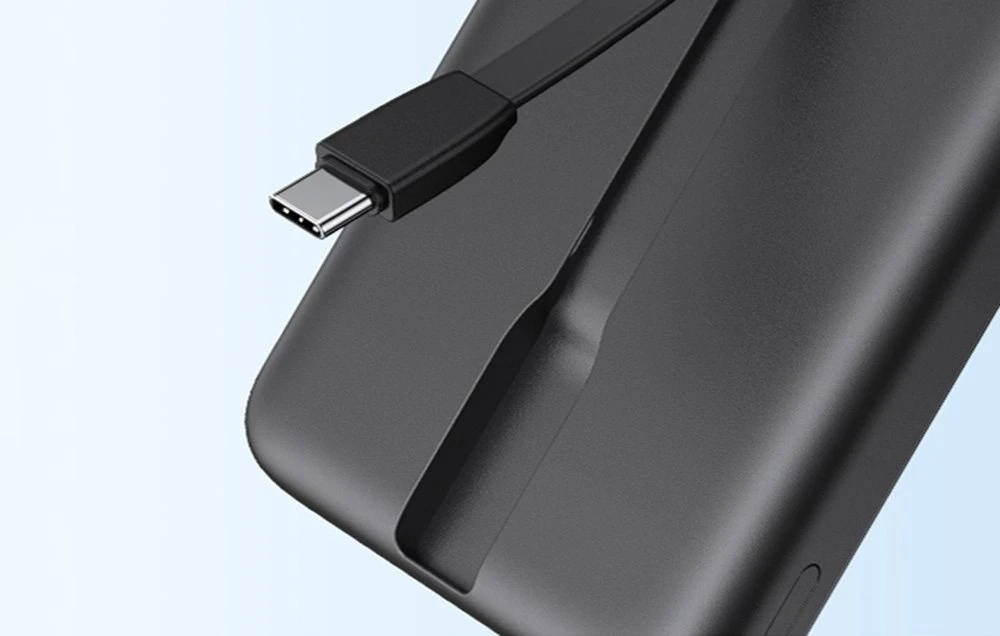 Powerbank 10000mAh Ugreen PB526 USB + USB-C, 20W, įmontuotas kabelis (pilka)