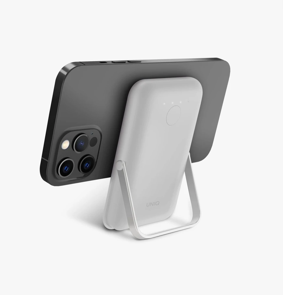 UNIQ Powerbank Hoveo 5000mAh USB-C 20W PD Fast charge Wireless Magnetic pilkos spalvos/chalk pilkos spalvos