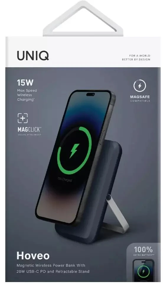 UNIQ Powerbank Hoveo 5000mAh USB-C 20W PD Fast charge Wireless Magnetic mėlynos spalvos