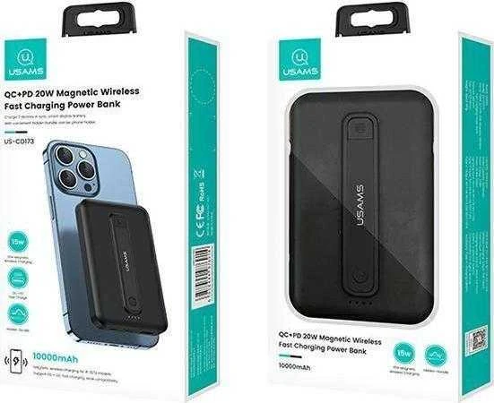 USAMS išorinė baterija PB64 10000mAh 20W QC3.0+PD magnetinis belaidis greito įkrovimo juodas 10KCD17301 (US-CD173)
